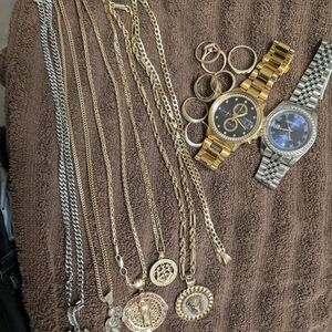 Gold and Silver Watches with Chain Necklaces